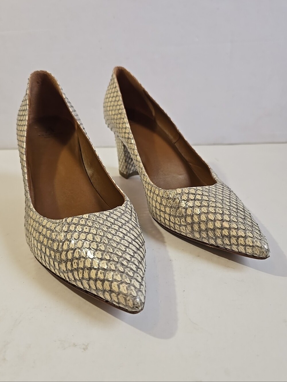 Aquatalia Michaela Snakeskin Pointed-Toe Block Heel Pumps Size 10